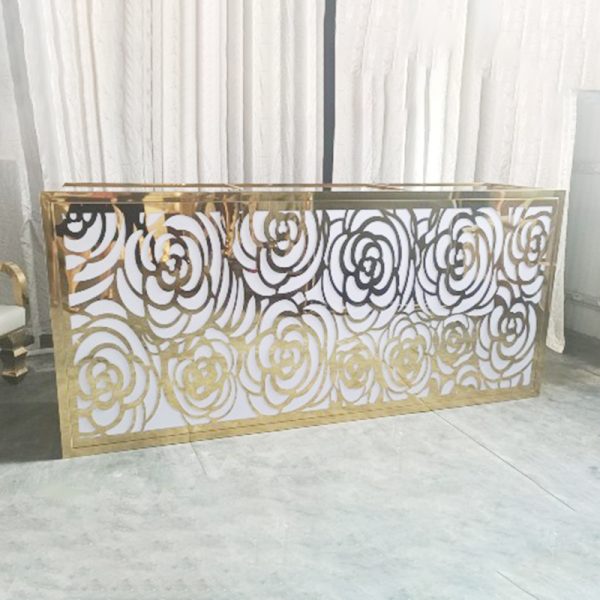 WENDING rose floral gold wedding reception desk luxury sign-in bar counter white gold cutout panel