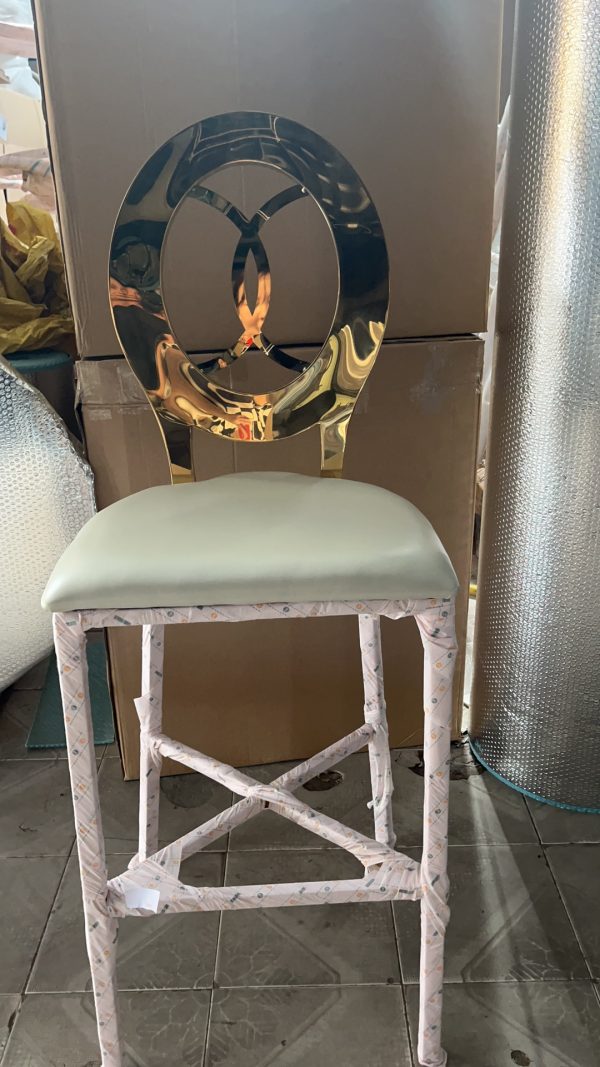 WENDING gold O-ring backrest high-top bar stool mirror ring hotel bar chair champagne gold
