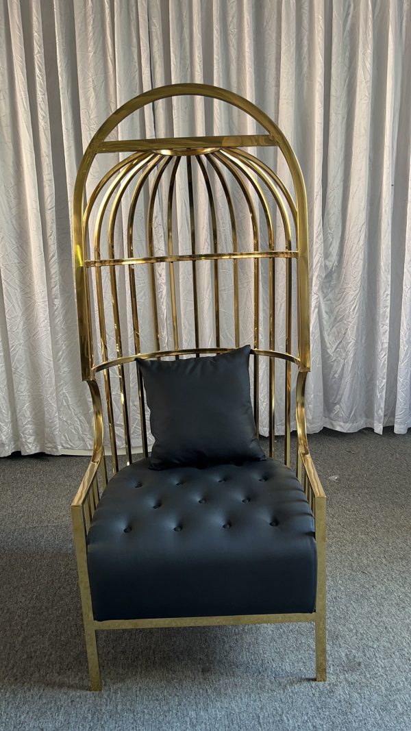 WENDING gold birdcage throne chair black Chesterfield tufted wedding VIP seat