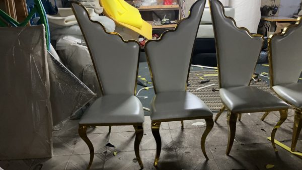 WENDING gold crown wave-top high-back banquet chair grey leather cabriole wedding chair
