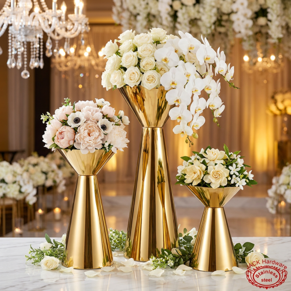 Gold hourglass double-funnel flower stands hotel wedding 45 degree hourglass form warm spotlights