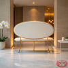 White oval back bench sofa side view modern luxury hotel warm light clean oval silhouette
