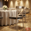 Silver X-back rosette dining chair hotel dining 45 degree X-cross pattern grey velvet warm