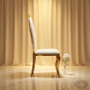 Gold floral crown high-back chair side view luxury event S-curve cabriole tall oval warm light