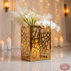 Gold bubble cutout square vase side view wedding reception golden lantern shadow circles romantic
