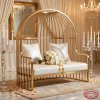Gold arch birdcage loveseat hotel bridal suite 45 degree dome arch bars side rails warm light