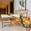 White twig bench and ottomans side view hotel wedding warm ambient twig silhouette marble