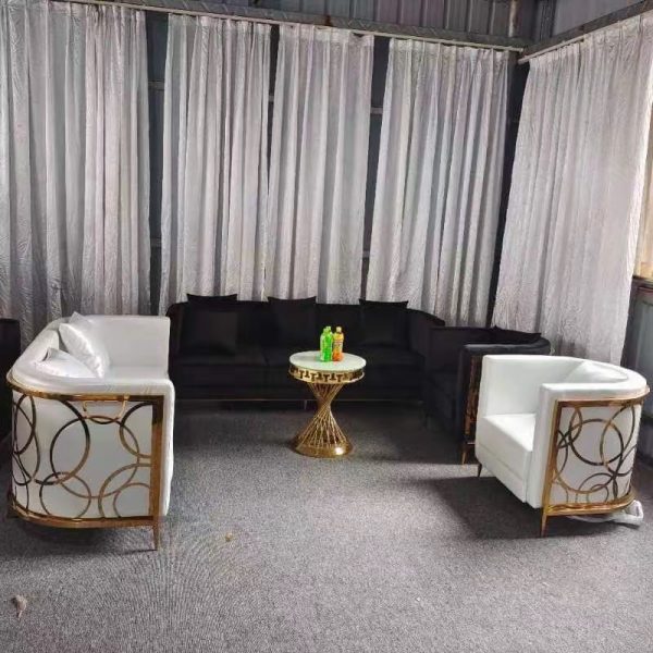 WENDING gold ring frame sofa set black sofa white barrel chairs coffee table combo