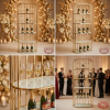 Gold capsule wine rack at luxury wedding champagne bar ivory gold decor