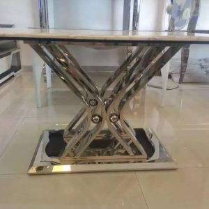 WENDING gold X-twist arc-tube central base marble dining table sculptural hotel table