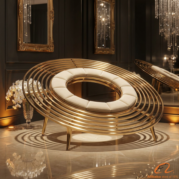 Concentric ring sofa hotel VIP lounge 45 degree Saturn rings layered structure unique focal point