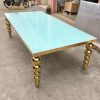 WENDING gold crescent crystal-pendant banquet table mirror glass top wedding stage table