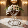 Silver double-ring crossing bar hourglass hotel wedding 45 degree shadow lines warm lighting