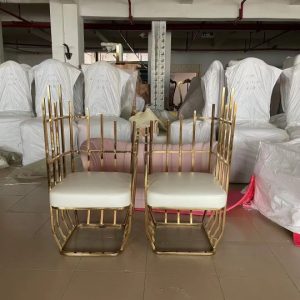 WENDING gold tube crown high-back throne chair pair modern art wedding sweetheart seats