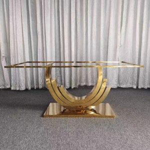 WENDING gold multi-arc rainbow U-base glass dining table sculptural hotel banquet table