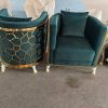 WENDING emerald green velvet honeycomb barrel armchair pair gold frame hotel VIP chair