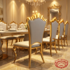Gold crown wave top backrest chair hotel restaurant 45 degree scalloped top gold frame grey