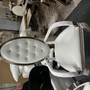 WENDING silver stud-rim oval armchair white PU leather hotel banquet dining chair