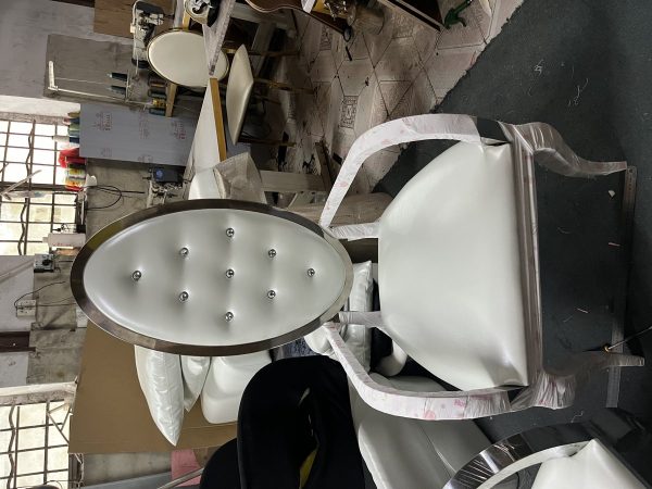 WENDING silver stud-rim oval armchair white PU leather hotel banquet dining chair
