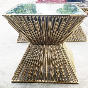 WENDING gold radial tube bundle square bar table luxury X-hourglass stand