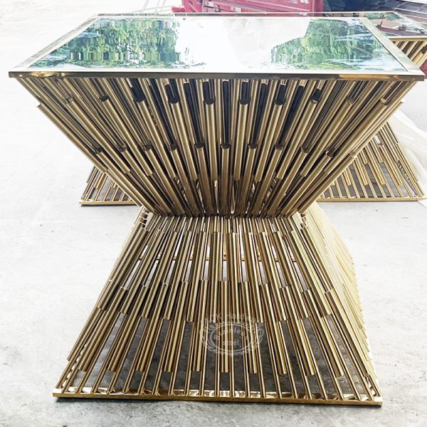 WENDING gold radial tube bundle square bar table luxury X-hourglass stand