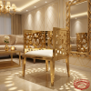 Gold perforated hole armchair hotel VIP area 45 degree circular cutout pattern light projection