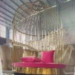 WENDING gold birdcage luxury indoor swing chair rose-pink velvet wedding swing