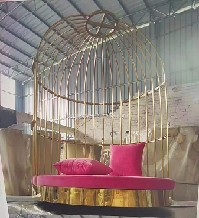 WENDING gold birdcage luxury indoor swing chair rose-pink velvet wedding swing