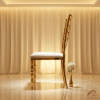 Gold radial cutout chair side view luxury event space arc bar silhouette warm golden light