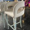 WENDING modern grey half-barrel high-top bar stool crescent cutout hotel bar chair silver accent