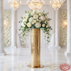 Champagne gold round flower pedestal with white floral dome wedding chandeliers romantic