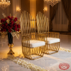 Gold crown tube throne chairs hotel ballroom wedding stage 45 degree sculptural tube bars