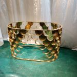 WENDING gold fish-scale layered rectangular floral box scallop panel wedding vase