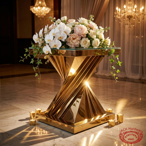 Gold X-shape twist waist hotel wedding 45 degree angular crossing geometric shadow spotlights