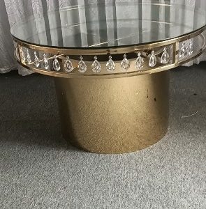 WENDING matte gold round crystal-pendant cake table cylindrical pedestal wedding display