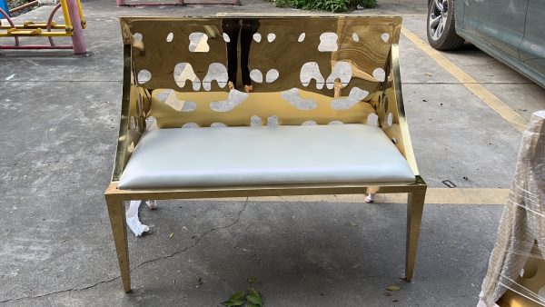 WENDING gold perforated double loveseat bench wide circle-cutout wedding sweetheart bench