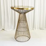 WENDING gold wire cage hourglass round cocktail bar table wide rim glass top stand