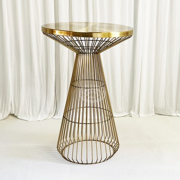 WENDING gold wire cage hourglass round cocktail bar table wide rim glass top stand