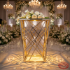 Silver crosshatch mesh square stand side view wedding venue uplighting lace shadow marble floor