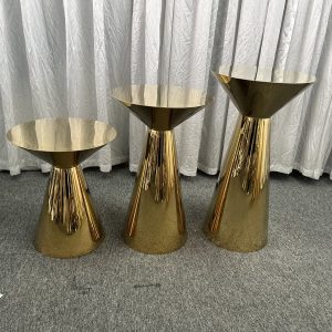 WENDING gold double-trumpet hourglass flower vase holder set 3-piece tiered wedding stand