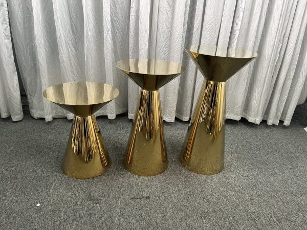 WENDING gold double-trumpet hourglass flower vase holder set 3-piece tiered wedding stand