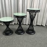 WENDING matte black spiral woven column round display stand set 3-piece Greek key rim pedestal