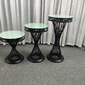 WENDING matte black spiral woven column round display stand set 3-piece Greek key rim pedestal