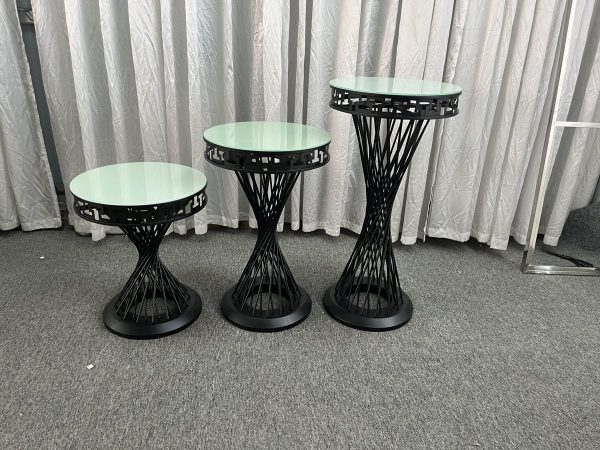 WENDING matte black spiral woven column round display stand set 3-piece Greek key rim pedestal