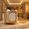 Circular ring frame sofa side view modern luxury interior ring geometry shadow warm light