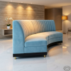 Ice blue arc sofa side view modern luxury hotel warm-cool light gradient arc silhouette