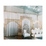 WENDING gold Gothic arch 3-panel grid backdrop wall set wedding stage screen champagne gold