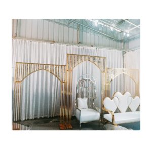 WENDING gold Gothic arch 3-panel grid backdrop wall set wedding stage screen champagne gold