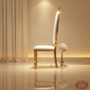 Gold large leaf shield high-back chair side view luxury towering silhouette warm golden light