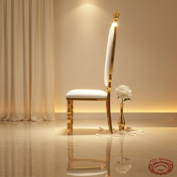 Gold large leaf shield high-back chair side view luxury towering silhouette warm golden light